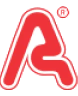 Logotipo estilizado com as letras A e R entrelaçadas em vermelho com um círculo vermelho no canto superior direito.